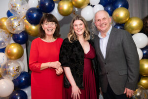 A photo of Hilary Crowhurst, Milestones Trust's CEO, Elly - one of the event organisers - and Christoph Marr from Marr Procurement, the Event Partner and Gold Sponsor